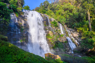 Fototapeta na wymiar Wachirathan waterfall at Doi Inthanon National Park, chiang mai, Thailand 