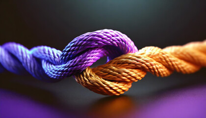 Team rope diverse strength connect and partnership. Teamwork unity communicate support concept. Blurred background. - obrazy, fototapety, plakaty