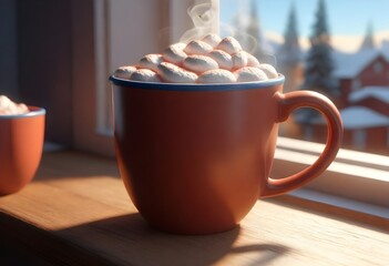 A Steaming Mug Of Hot Cocoa On A Cozy Cafe Table
