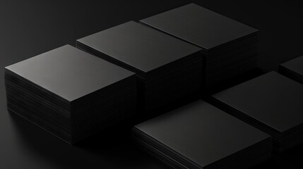 Modern business card mockup: horizontal stacks arranged in rows on black textured background
