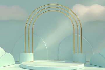 Minimalistic golden arches in pastel setting