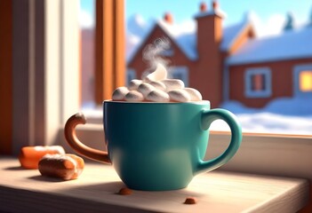 A Steaming Mug Of Hot Cocoa On A Cozy Cafe Table