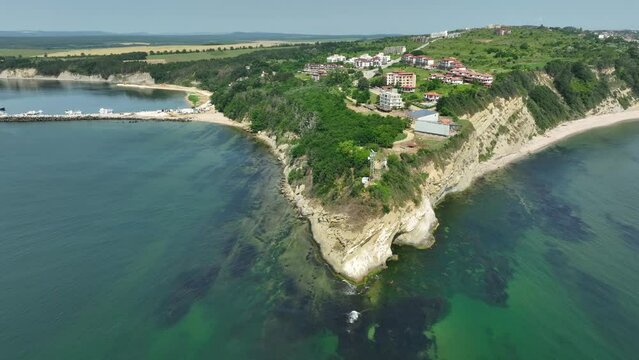 Aerial view of the Ancient Fortress at Saint Athanasius cape near town of Byala, Varna Region, Bulgaria