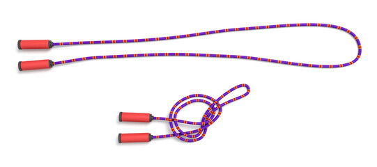 Colorful climbing rope with figure-eight knot
