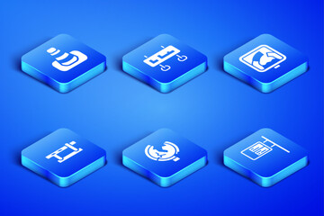 Set ublic transport board, Traffic cone, Road traffic sign, Parking car barrier, and Drawbridge ahead icon. Vector