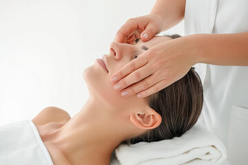 Obraz na płótnie Canvas Serene asian woman receiving spa facial massage
