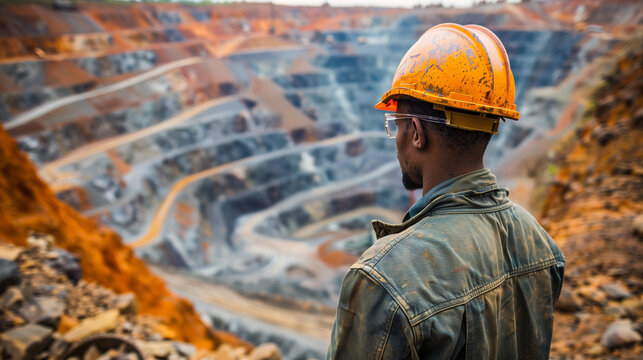 Geologist looks at the diamond mining site (dug mine), kimberlite pipes