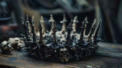Dark fantasy kings iron crown made of spikes and bones