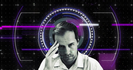 Image of scope scanning and data processing over caucasian man