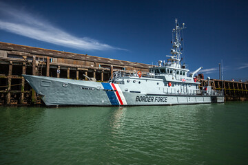 Color image of a border force ship mooring in Newhaven