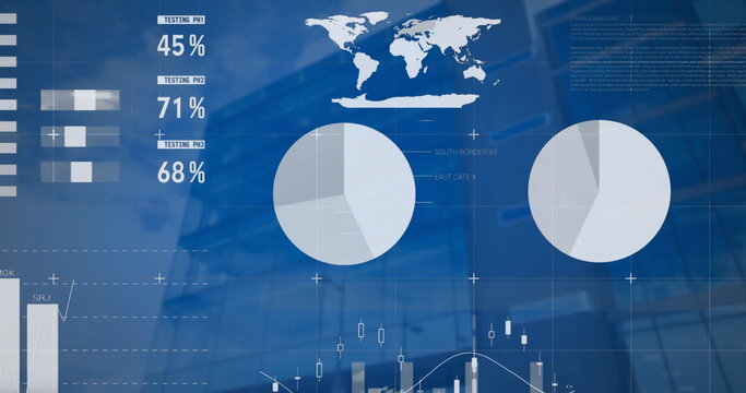 Image of financial data processing over modern building - Powered by Adobe