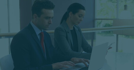 Image of data processing over diverse business people in office