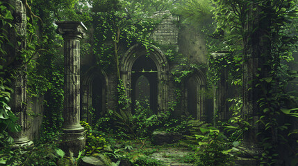 Dark mysterious ruin of a fantasy medieval temple 