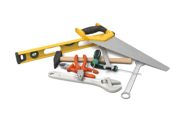 Tools laid out on white background