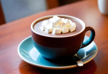 A Steaming Mug Of Hot Cocoa On A Cozy Cafe Table