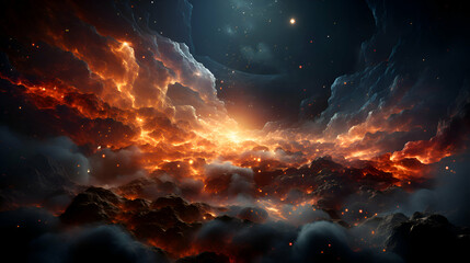 Fiery explosion in space. computer generated abstract background. 3D rendering