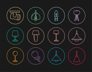 Set line Chandelier, Light emitting diode, Table lamp, Led track lights lamps, Floor and icon. Vector