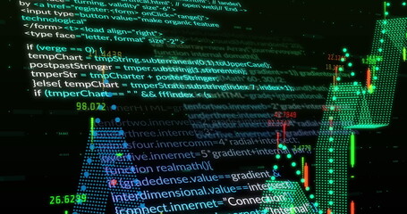 Image of financial data processing over dark background