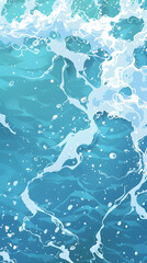 Top view of clear and blue water in the sea cartoon anime style background
