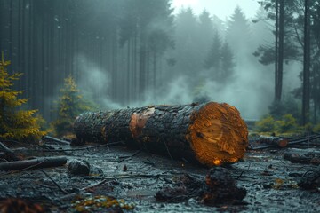 Large Log in Forest - obrazy, fototapety, plakaty