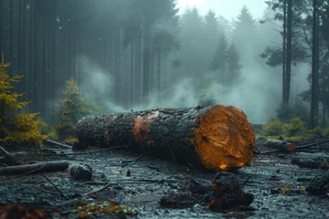 Fotobehang Large Log in Forest © Jelena