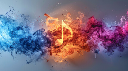 Musical note on a colorful abstract watercolor background. - obrazy, fototapety, plakaty