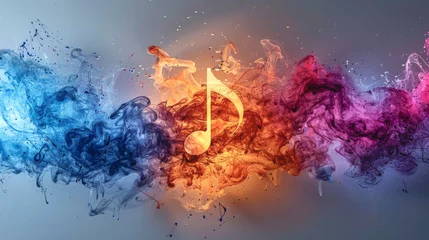 Foto op Canvas Musical note on a colorful abstract watercolor background. © puhimec