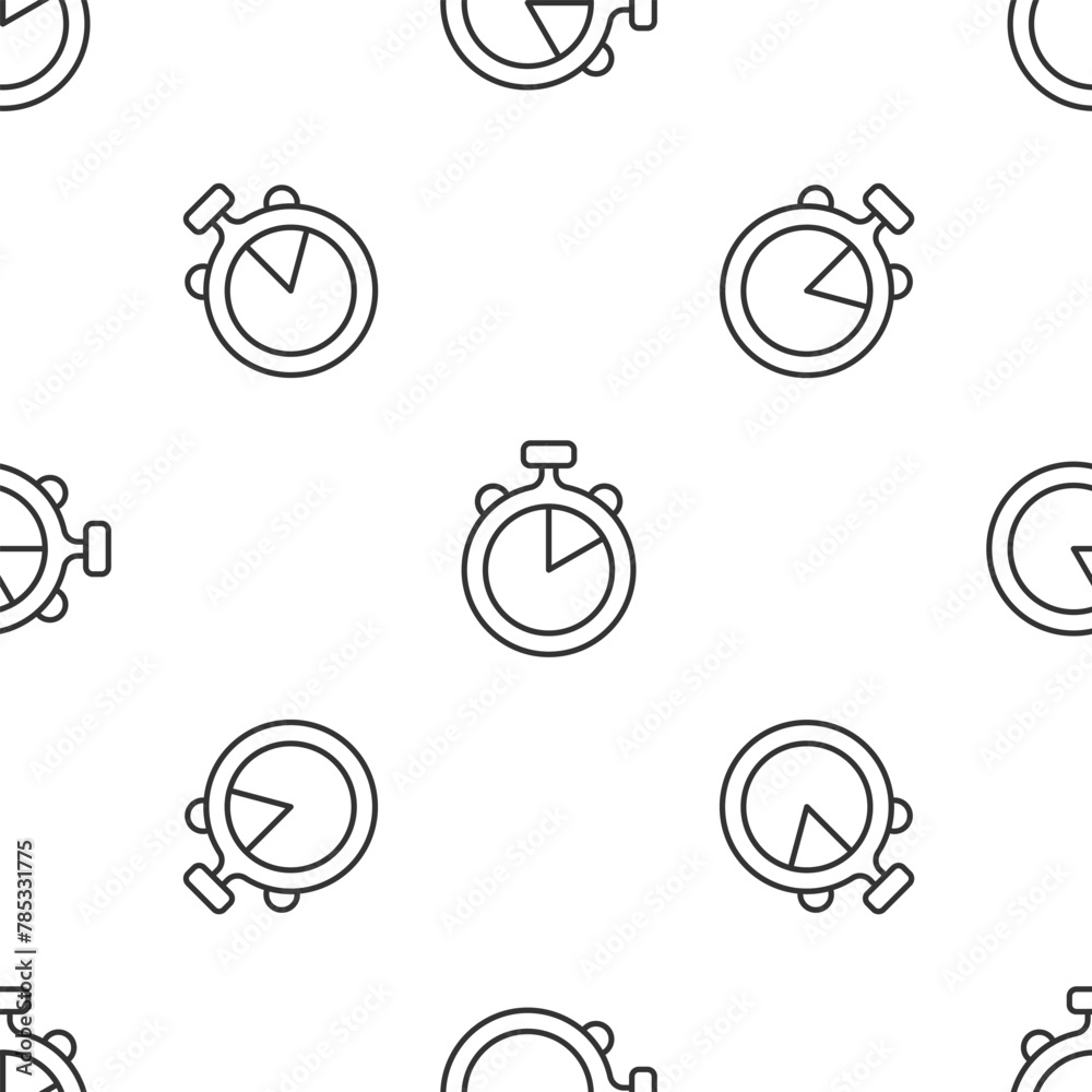 Poster grey line stopwatch icon isolated seamless pattern on white background. time timer sign. chronometer