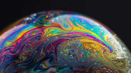 Abstract Macro Photography of Colorful Soap Bubbles with Dark Background
