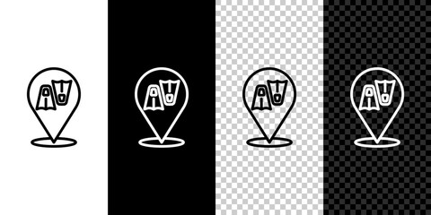 Set line Rubber flippers for swimming icon isolated on black and white, transparent background. Diving equipment. Extreme sport. Diving underwater equipment. Vector © vector_v