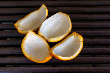 dried orange peel on an oven
