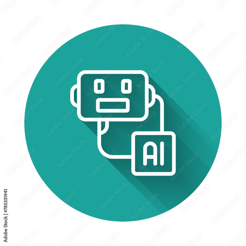 Poster white line artificial intelligence robot icon isolated with long shadow background. machine learning