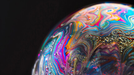 Fototapeta premium Abstract Macro Photography of Colorful Soap Bubbles with Dark Background