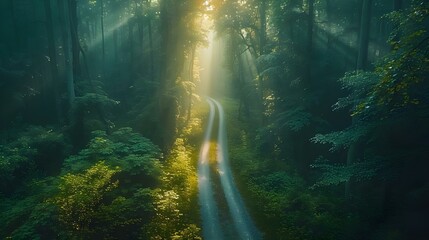 Sunlit Serenity on a Forest Path. Concept Nature Photography, Woods Exploration, Sunlight Captures, Serene Landscapes