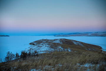 Fototapeta na wymiar Ogoi island, Lake Baikal, winter landscape. Small sea