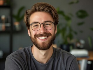 A man with glasses and a beard smiling.