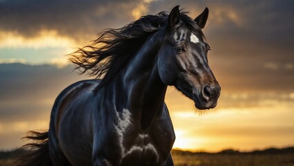 horse in sunset - obrazy, fototapety, plakaty