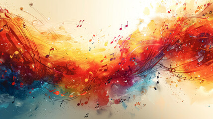 Abstract watercolor musical background with colorful notes. - obrazy, fototapety, plakaty
