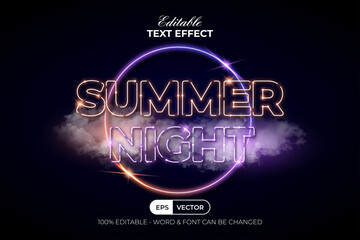 Summer Night Neon Text Effect Style. Editable Text Effect.