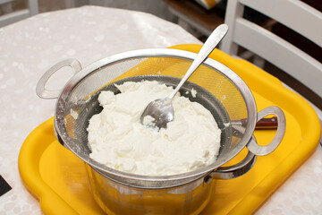 Spoon in homemade sour cream