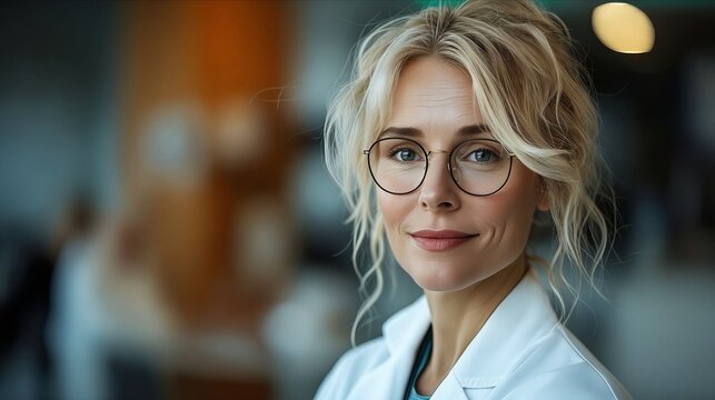 A woman in glasses and a lab coat.
