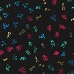 Set line Paw print, Camping gas stove, Flashlight and Bear head on shield on seamless pattern. Vector