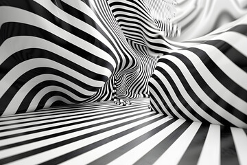 Fototapeta na wymiar Mesmerizing Black and White Geometric Optical Illusion Testing Perception and Perspective