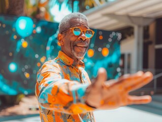 Elderly African American Man Enjoying a Sunny Day at a Tropical Resort