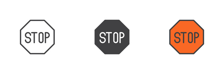 Road sign stop different style icon set