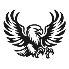 A large wild bird eagle flies with outstretched wings. Vector drawing linear sketch isolated on white background.	