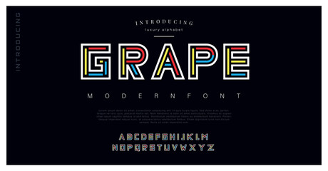 Grape Creative Design vector Font of twisted Ribbon for Title, Header, Lettering, Logo. Funny Entertainment Active Sport Technology areas Typeface. Colorful rounded Letters and Numbers. - obrazy, fototapety, plakaty