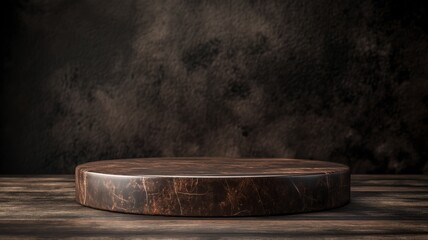 Circular wooden platform on dark background