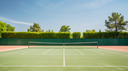 Tennis court in the sunny day horizont