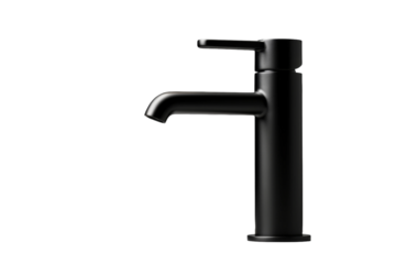 Elegant Monochrome Faucet Illuminated Against White Canvas. On a White or Clear Surface PNG Transparent Background.